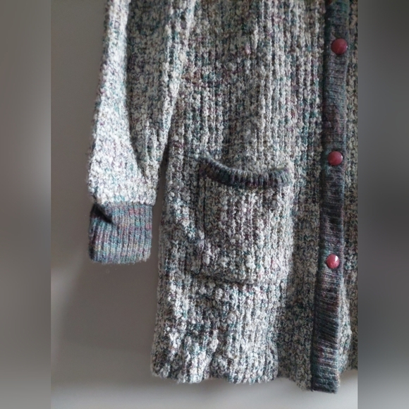 Vintage Retro 90s Y2K Knit Button front Long Cardigan sweater Gray Pink - Picture 5 of 11